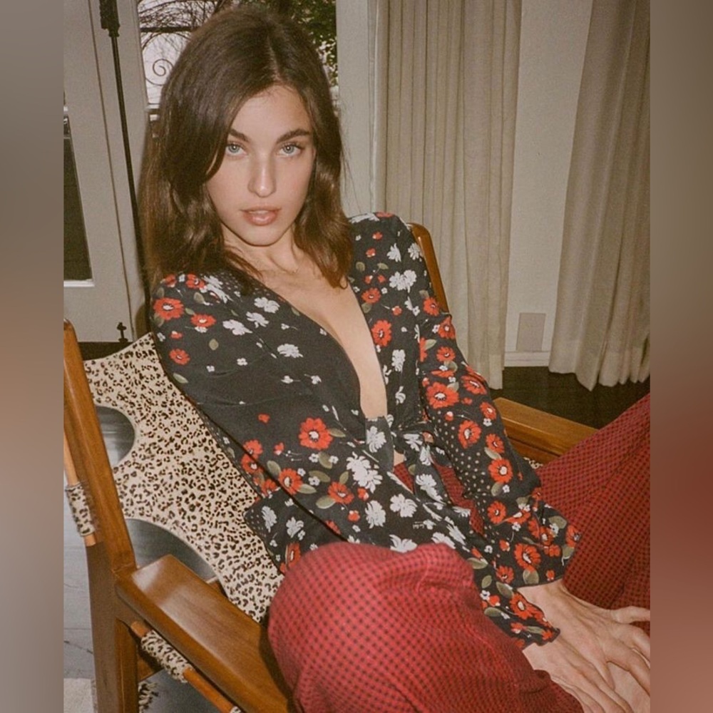Realisation Par Black Floral Long-Sleeve Blouse